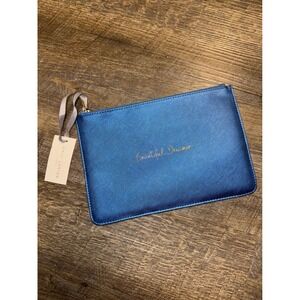 Katie Loxton Beautiful Dreamer Perfect Pouch Metallic Blue Vegan Leather Clutch